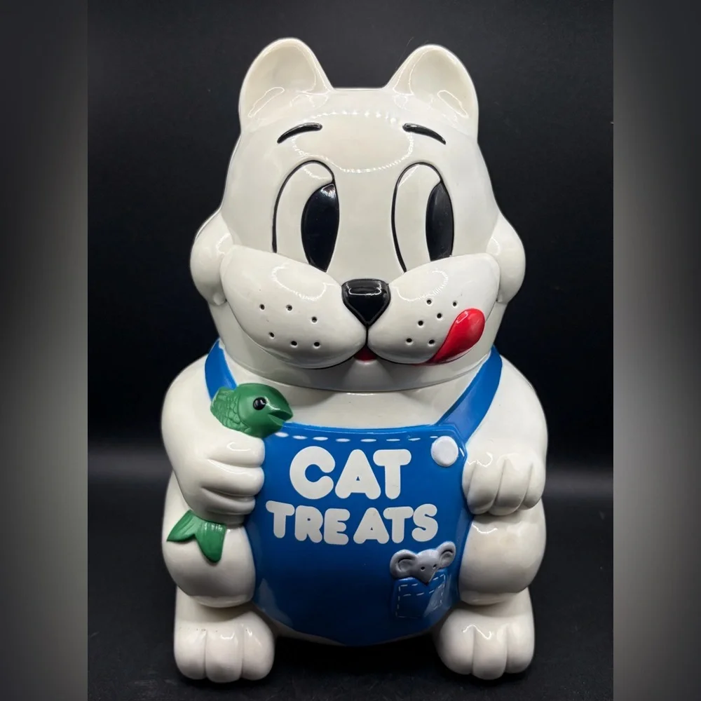 1992 Vintage Meowing Cat Treat Cookie Jar Fun-Damental Too LTD Kitsch Storage